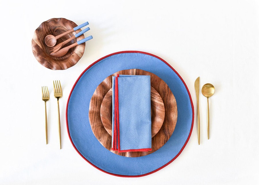 Tabletop Coton Colors by Laura Johnson | French Blue And Red Color Block Round Placemat Set Of 4