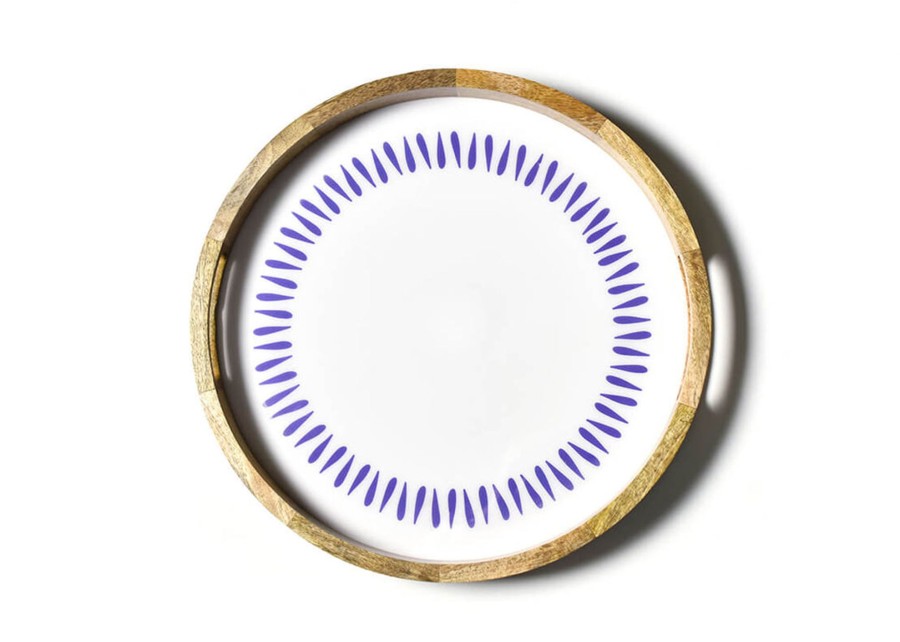 Entertaining Coton Colors by Laura Johnson | Iris Blue Drop Mango Wood Round Handled Tray