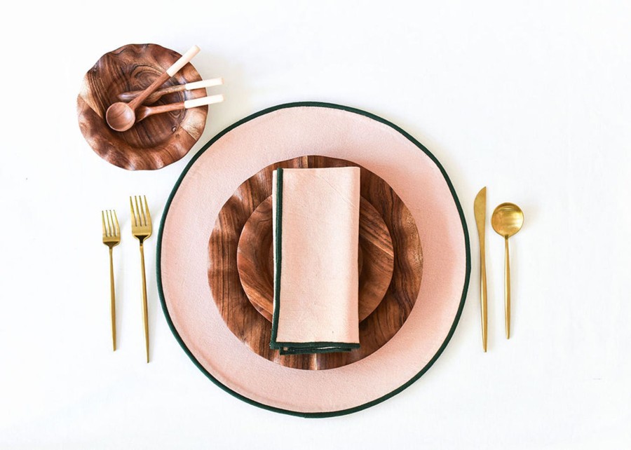 Tabletop Coton Colors by Laura Johnson | Blush And Pine Color Block Round Placemat Set Of 4