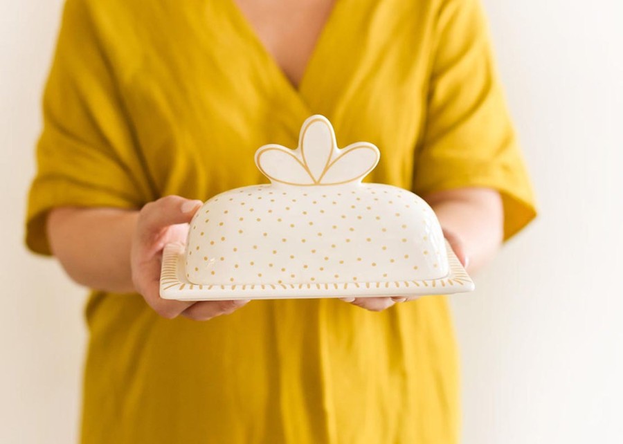 Entertaining Coton Colors by Laura Johnson | Deco Gold Scallop Knob Butter Dish