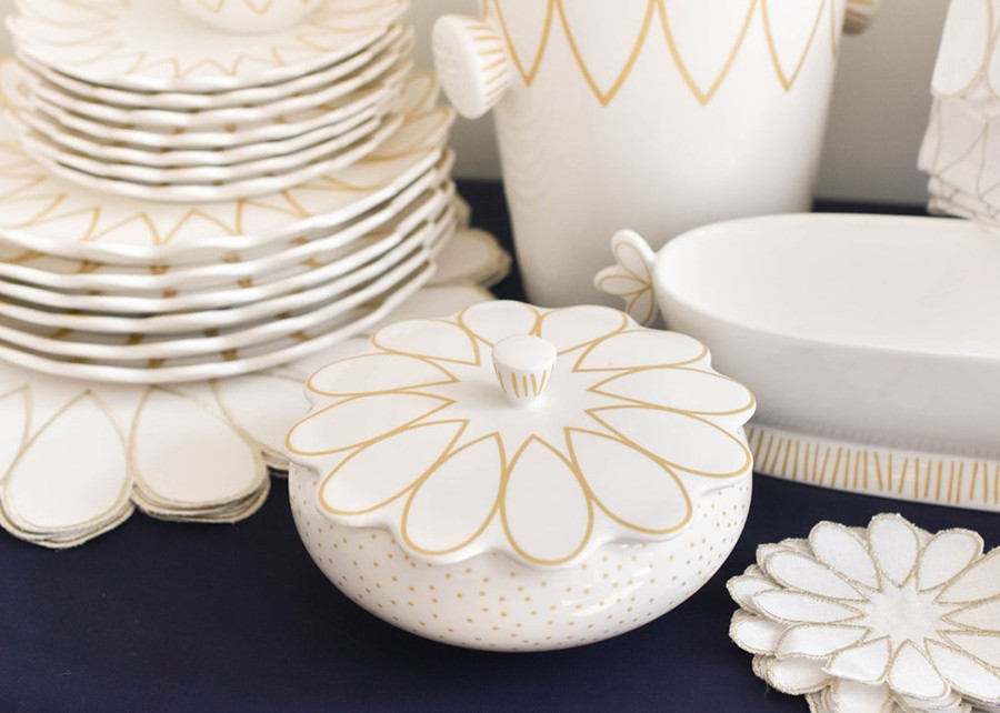 Entertaining Coton Colors by Laura Johnson | Deco Gold Scallop Covered Bowl