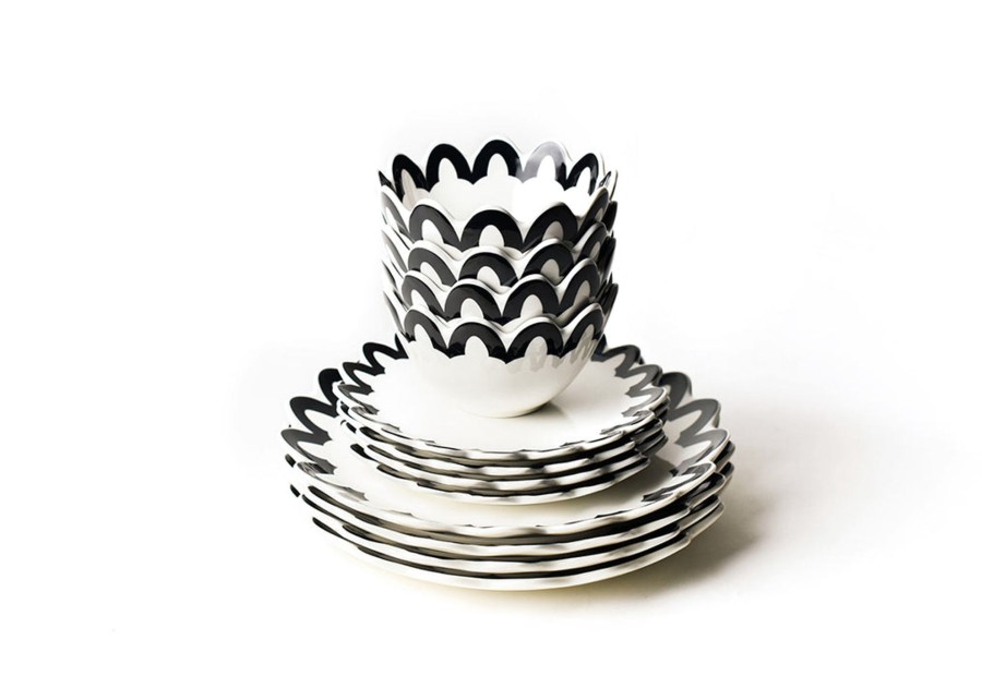 Tabletop Coton Colors by Laura Johnson | Black Arabesque Scallop Dinnerware 12 Piece Set