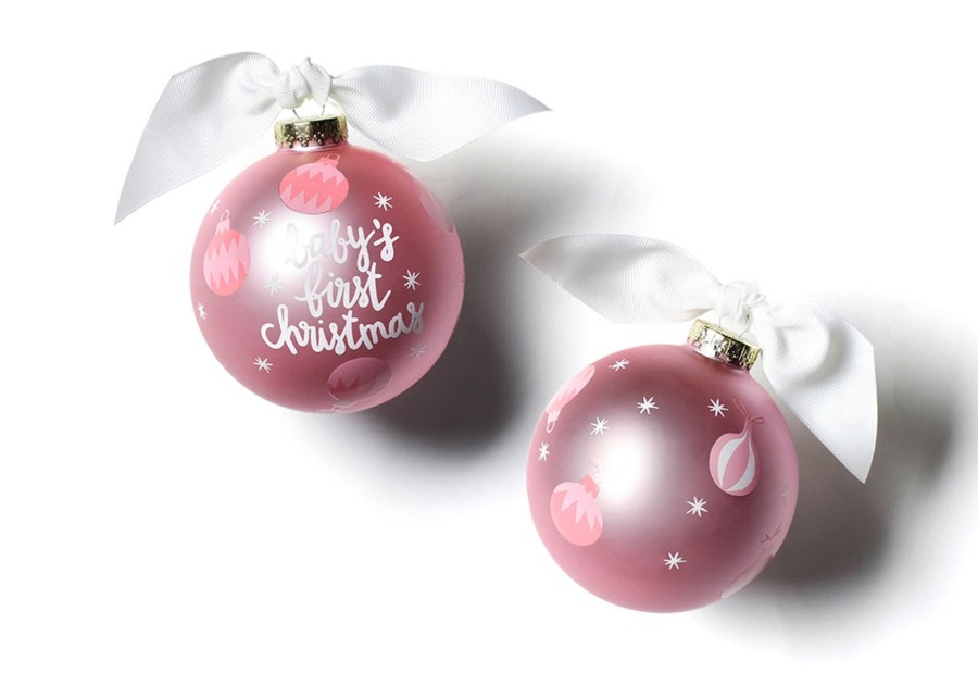 Ornaments Coton Colors by Laura Johnson | Pink Baby'S First Christmas Glass Ornament