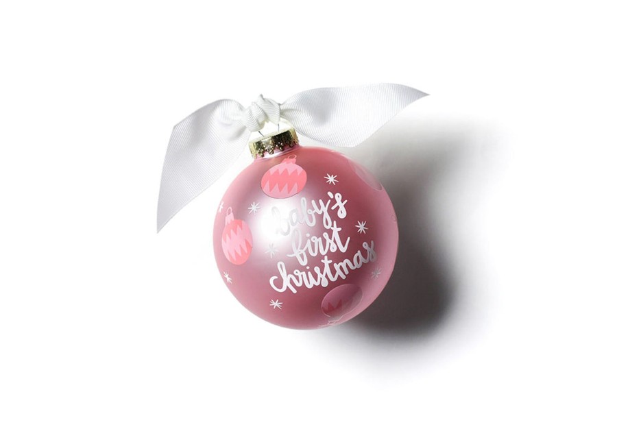 Ornaments Coton Colors by Laura Johnson | Pink Baby'S First Christmas Glass Ornament