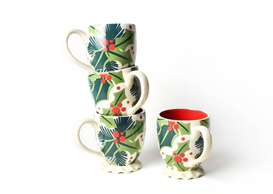 Tabletop Coton Colors by Laura Johnson | Balsam And Berry Holly Ruffle Mug, Set Of 4