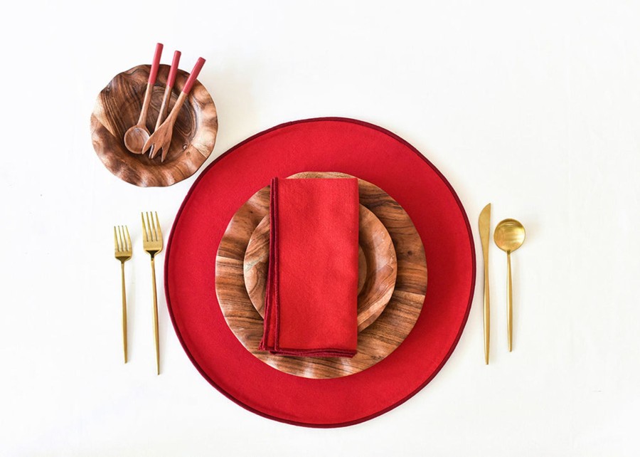 Tabletop Coton Colors by Laura Johnson | Red Color Block Round Placemat Set Of 4