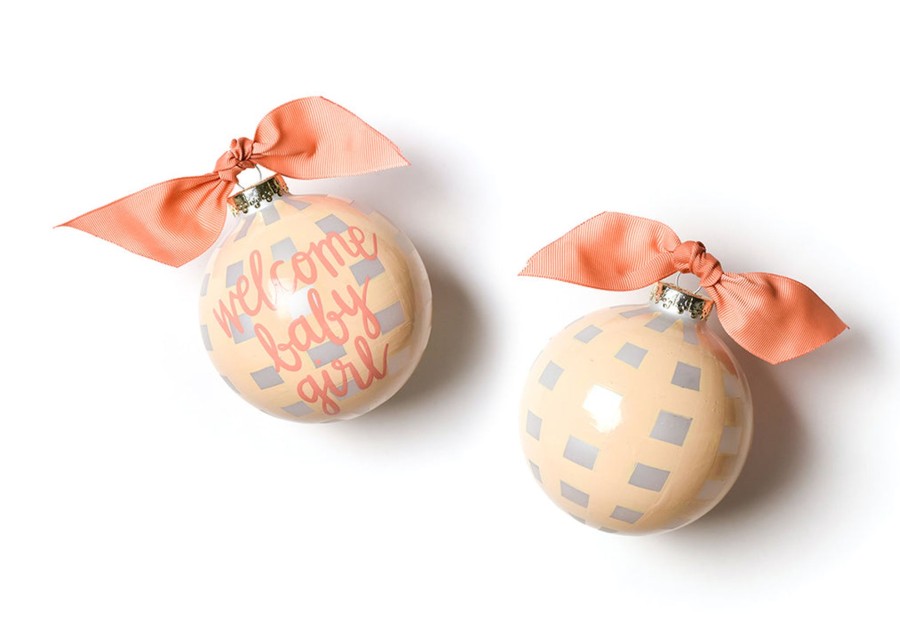 Ornaments Coton Colors by Laura Johnson | Welcome Baby Girl Gingham Glass Ornament