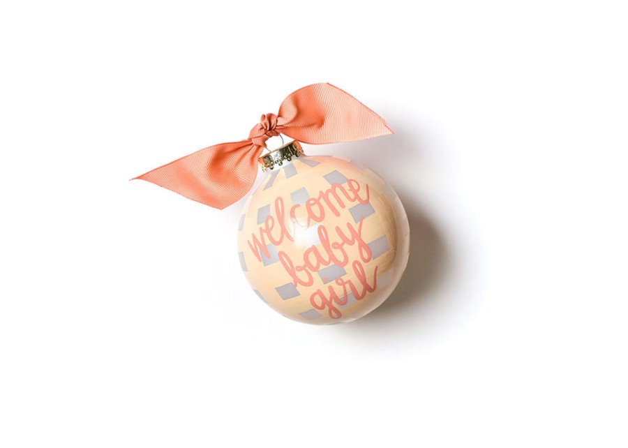 Ornaments Coton Colors by Laura Johnson | Welcome Baby Girl Gingham Glass Ornament