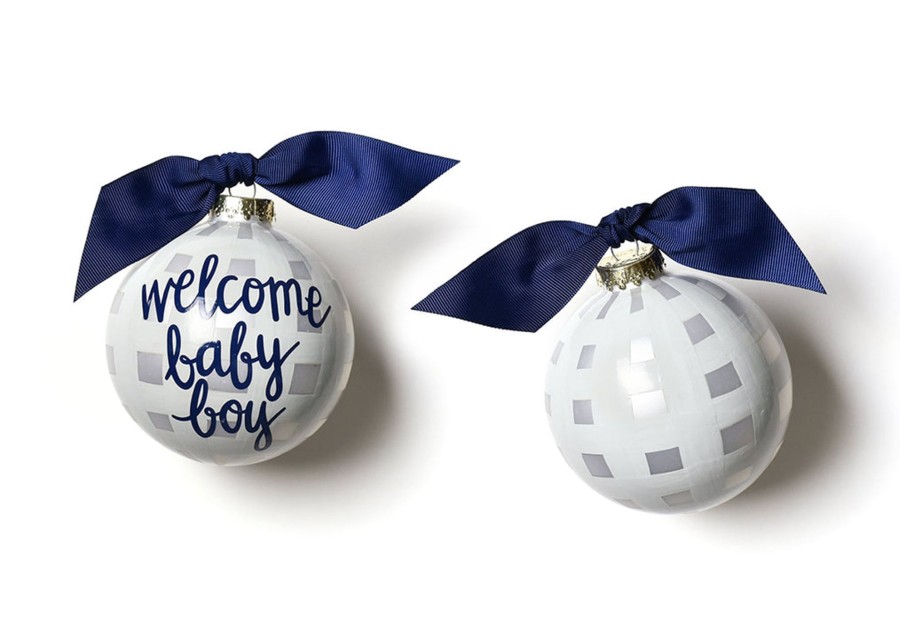 Ornaments Coton Colors by Laura Johnson | Welcome Baby Boy Gingham Glass Ornament