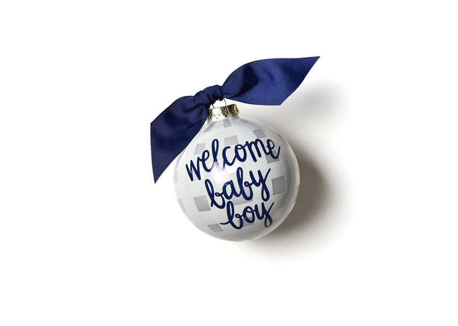 Ornaments Coton Colors by Laura Johnson | Welcome Baby Boy Gingham Glass Ornament