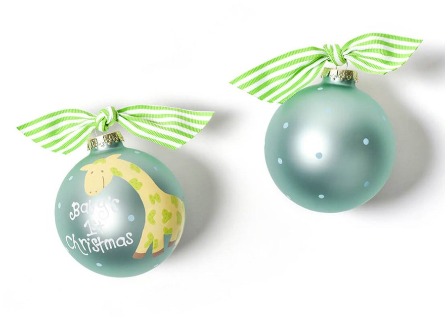 Ornaments Coton Colors by Laura Johnson | Baby'S First Christmas Blue Giraffe Glass Ornament