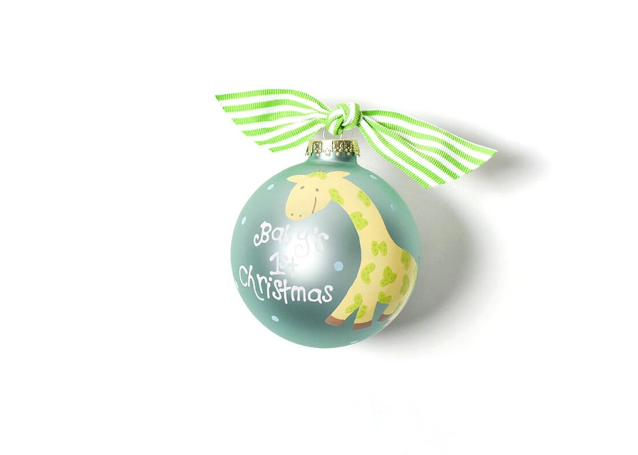 Ornaments Coton Colors by Laura Johnson | Baby'S First Christmas Blue Giraffe Glass Ornament