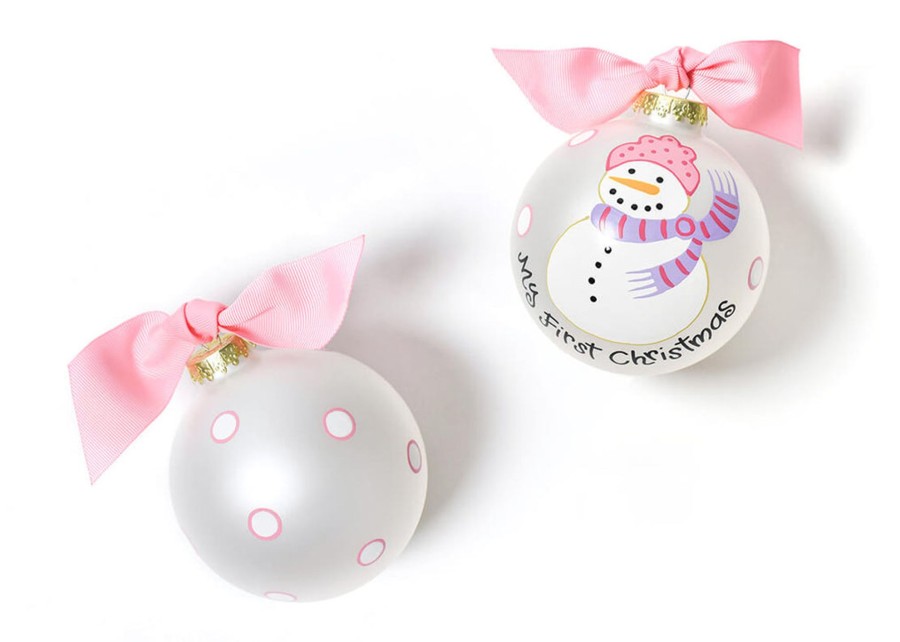 Ornaments Coton Colors by Laura Johnson | My First Christmas Snowman Girl Glass Ornament