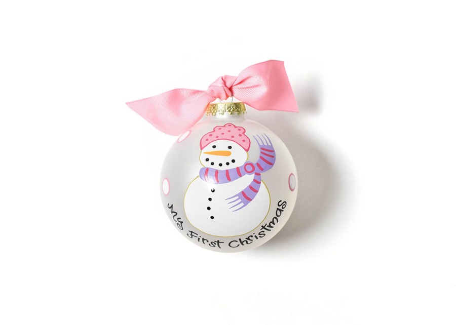 Ornaments Coton Colors by Laura Johnson | My First Christmas Snowman Girl Glass Ornament