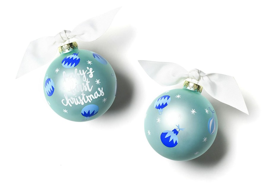 Ornaments Coton Colors by Laura Johnson | Blue Baby'S First Christmas Glass Ornament