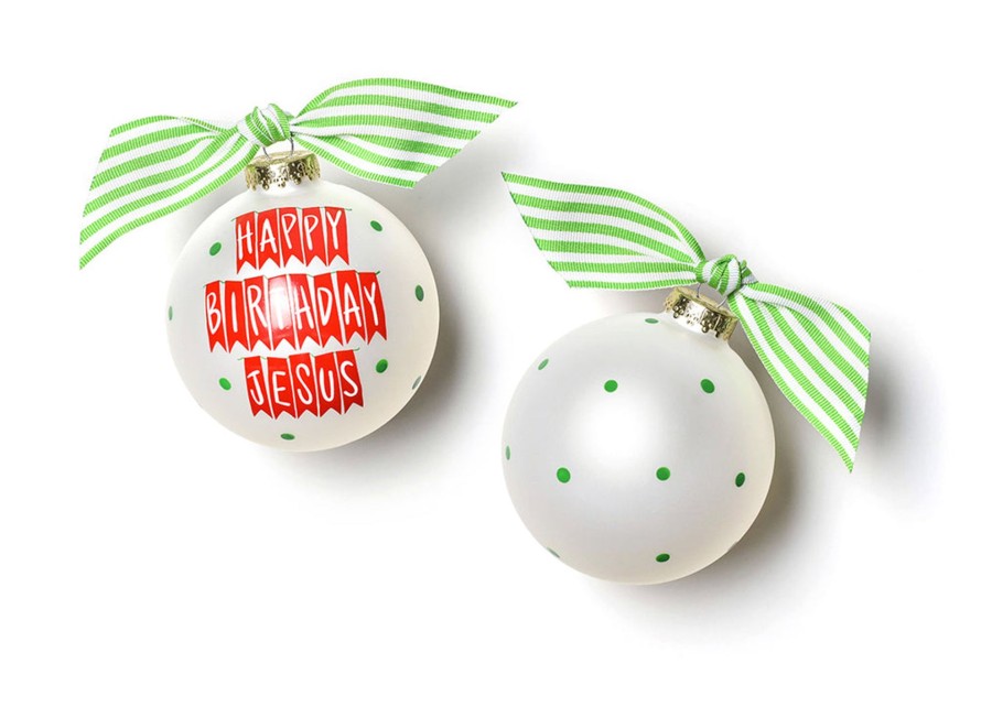 Ornaments Coton Colors by Laura Johnson | Happy Birthday Jesus Banner Glass Ornament