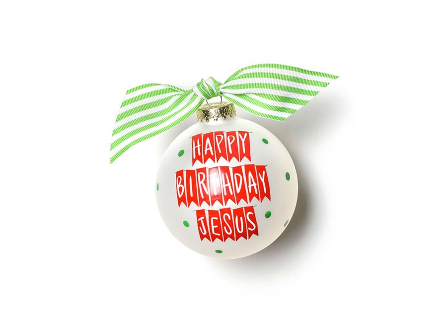 Ornaments Coton Colors by Laura Johnson | Happy Birthday Jesus Banner Glass Ornament