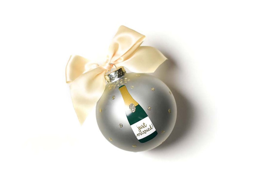 Commemorative Keepsakes Coton Colors by Laura Johnson | Just Married Champagne Pop Glass Ornament