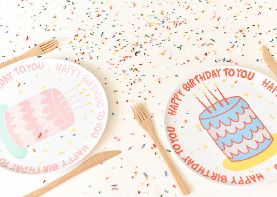 Commemorative Keepsakes Coton Colors by Laura Johnson | Blue Happy Birthday Cake Melamine Dinner Plate