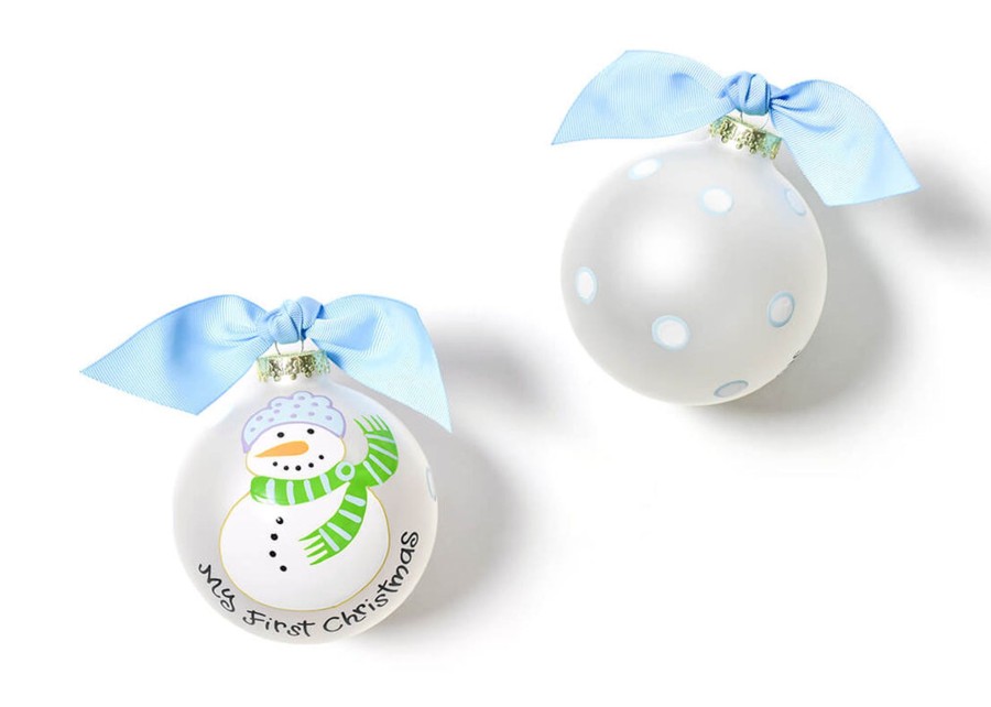 Ornaments Coton Colors by Laura Johnson | My First Christmas Snowman Boy Glass Ornament