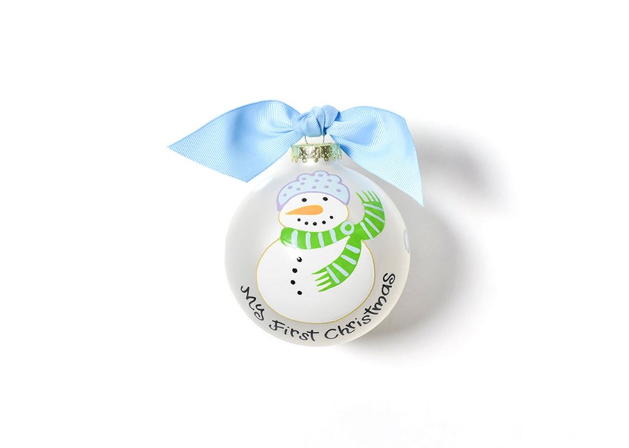 Ornaments Coton Colors by Laura Johnson | My First Christmas Snowman Boy Glass Ornament