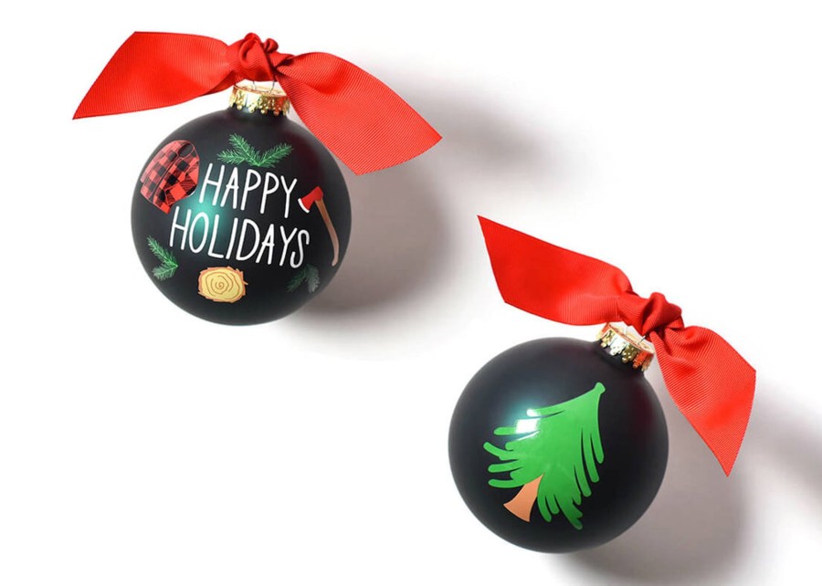 Ornaments Coton Colors by Laura Johnson | Happy Holidays Cutting Down The Tree Glass Ornament