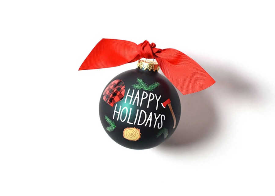 Ornaments Coton Colors by Laura Johnson | Happy Holidays Cutting Down The Tree Glass Ornament